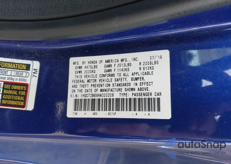 2017 Honda Accord Ex-L V6 from USA, damaged, VIN 1HGCT2B8XHA000209